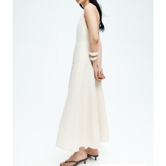 H & M Edition Ivory Halterneck Low Back A line Dress L - Picture 4 of 5